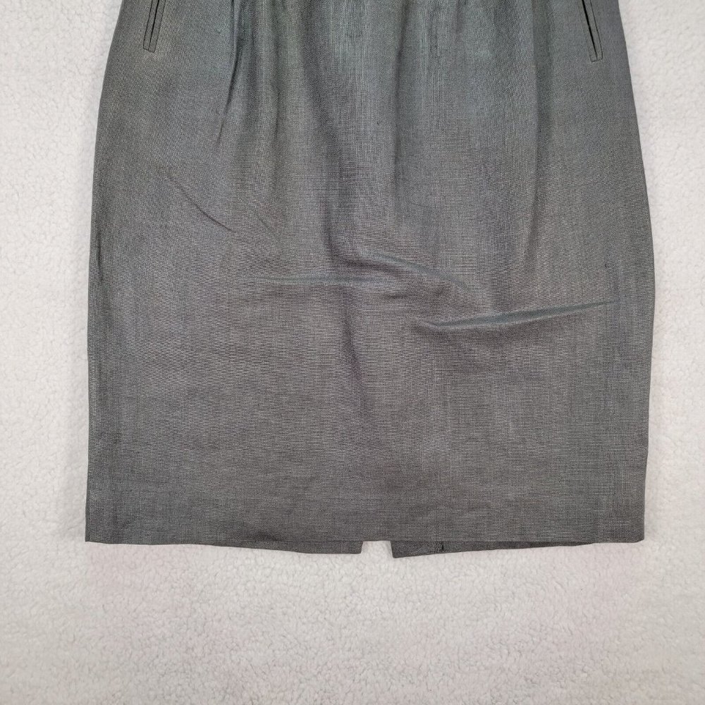 Vintage Liz Claiborne Gray Pure Linen High Waist Pleated Unique Pencil Skirt - Picture 4 of 12